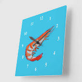 Horloge Carrée Illustration alimentaire kitsch de crevettes (Angle)