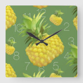 Horloge Carrée Illustration d'ananas (Recto)