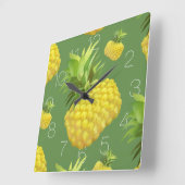 Horloge Carrée Illustration d'ananas (Angle)