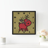 Horloge Carrée Illustration de Cute Red Christmas (Maison)