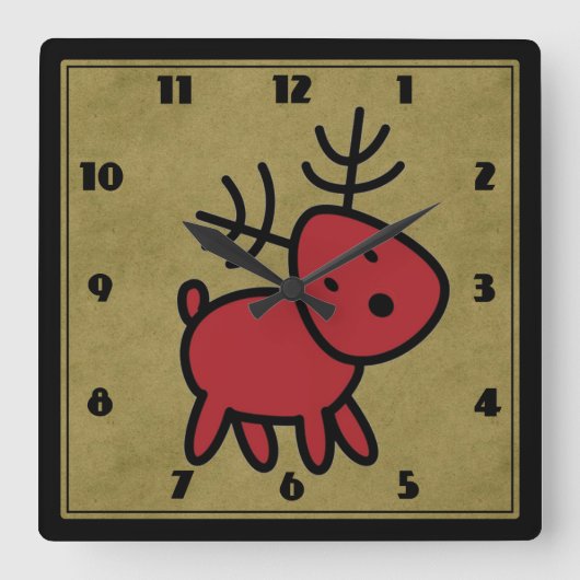 Horloge Carrée Illustration de Cute Red Christmas (Recto)