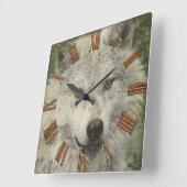 Horloge Carrée Illustration de dessin au crayon de loup d'argent (Angle)