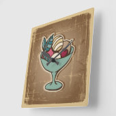 Horloge Carrée Illustration de la crème glacée en style rétro (Angle)