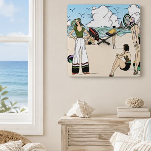 Horloge Carrée Illustration de plage Art Déco vintage des années