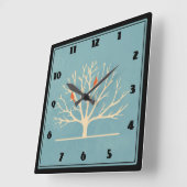 Horloge Carrée Illustration d'Oiseaux oranges modernes dans un gr (Angle)