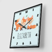 Horloge Carrée Illustration graphique des renards orange mignons (Angle)