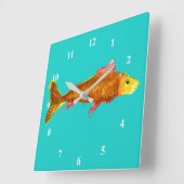 Horloge Carrée Illustration mignonne d'art de bruit de poisson (Angle)