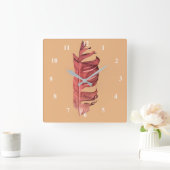 Horloge Carrée Illustration originale de dessin de plumes (Maison)