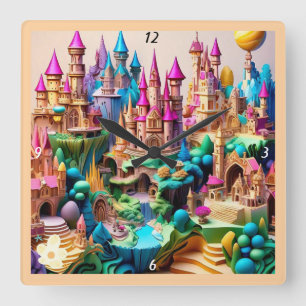 Horloge Carrée "Illustrations de l'Imaginaire de Whimsy"