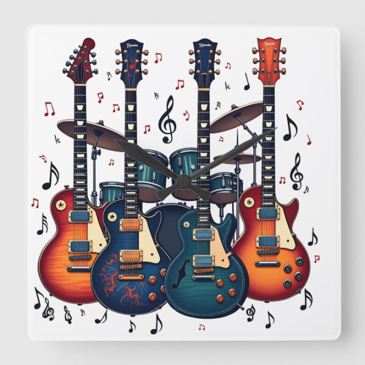 Horloge Carrée Illustrations d'instruments de musique (1) (Recto)