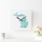 Horloge Carrée I'm A Michigander Watercolor Filled Silhouette (Maison)