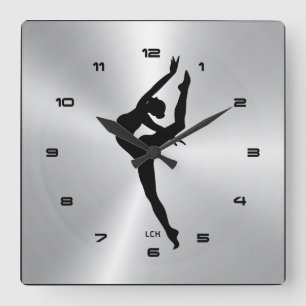 Horloge Carrée Image d'argent métallique avec silhouette de danse