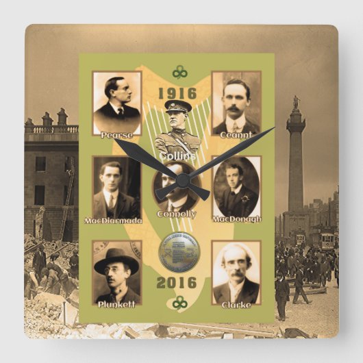 Horloge Carrée Image de Irish Heroes pour Carré-Wall-Horloge (Recto)