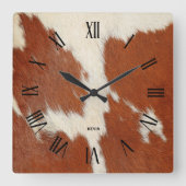 Horloge Carrée Image de la vache brune et blanche (Recto)