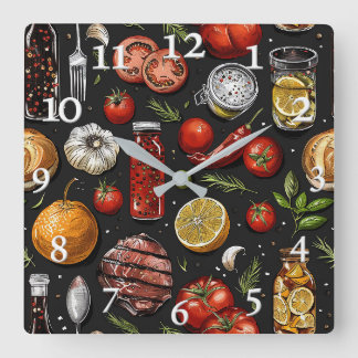 Horloge Carrée Image de produits et d'épices de barbecue.