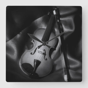 Horloge Carrée Image d'un violon en b&W à vie