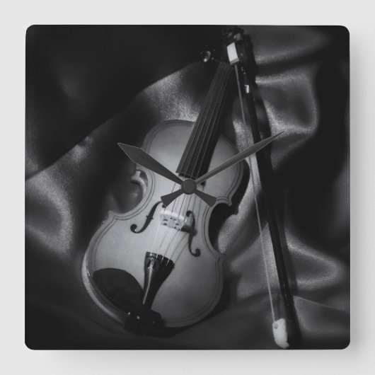 Horloge Carrée Image d'un violon en b&W à vie (Recto)