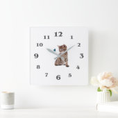 Horloge Carrée Image Kitten et Butterfly pour Carré-Wall-Clock (Maison)