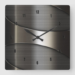 Horloge Carrée Image of Shiny Metallic Modern Geometric Design