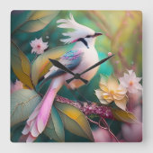 Horloge Carrée Imaginaire blanc crêpé à queue blanche Jay (Recto)