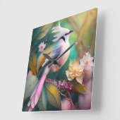 Horloge Carrée Imaginaire blanc crêpé à queue blanche Jay (Angle)