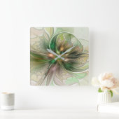 Horloge Carrée Imaginaire coloré Moderne Fleur Fractale Abstraite (Maison)