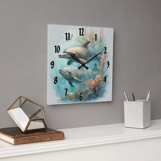 Horloge Carrée Imaginaire dauphin 6 (Bureau)