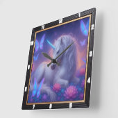 Horloge Carrée Imaginaire de papillon Unicorne brillant (Angle)