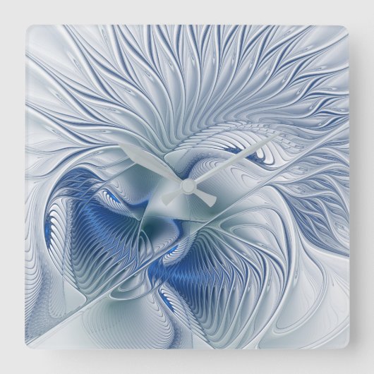 Horloge Carrée Imaginaire dynamique tons bleus Abstraits Art frac (Recto)