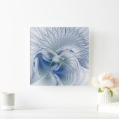 Horloge Carrée Imaginaire dynamique tons bleus Abstraits Art frac (Maison)