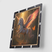 Horloge Carrée Imaginaire forestier mystique du Pegase (Angle)