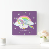 Horloge Carrée Imaginaire licorne ajouter nom filles décoration d (Maison)
