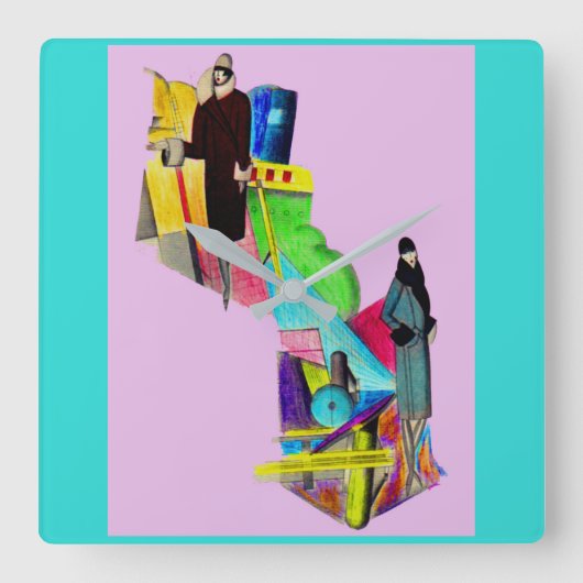 Horloge Carrée Impression art déco féminine des années 1930 (Recto)