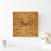 Horloge Carrée Impression de bambou sculpté d'ours panda (Maison)