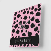 Horloge Carrée Impression De Vache, Spots De Vache, Vache Rose, V (Angle)