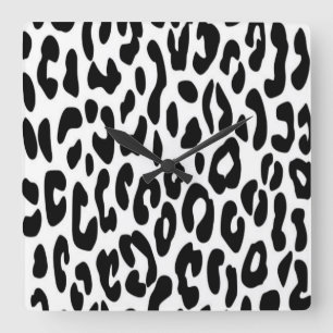 Horloge Carrée Impression léopard noir et blanc classique