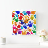 Horloge Carrée Impression manuelle colorée (Maison)