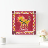 Horloge Carrée Impression personnalisée de collage de lions (Maison)