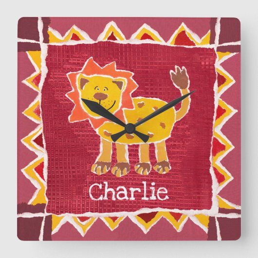 Horloge Carrée Impression personnalisée de collage de lions (Recto)