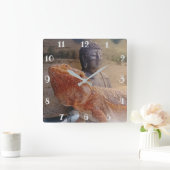 Horloge Carrée Impression photo de Cute Beardie et Bouddha (Maison)