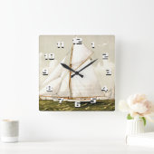 Horloge Carrée Imprimer bateau vintage (Maison)