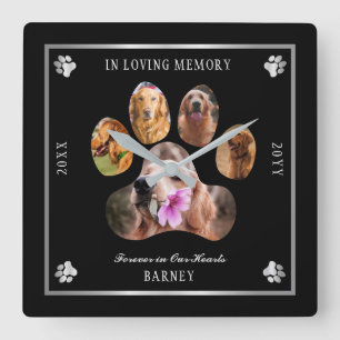 Horloge Carrée In Love Memory Photo Pet Memorial - Black Silver