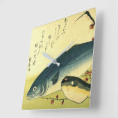 Horloge Carrée Inada & Fugu - Hiroshige's Japanese Fish Print (Angle)