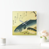 Horloge Carrée Inada & Fugu - Hiroshige's Japanese Fish Print (Maison)