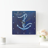 Horloge Carrée Indigo Ocean Crab Seashing Nautical Beach House (Maison)