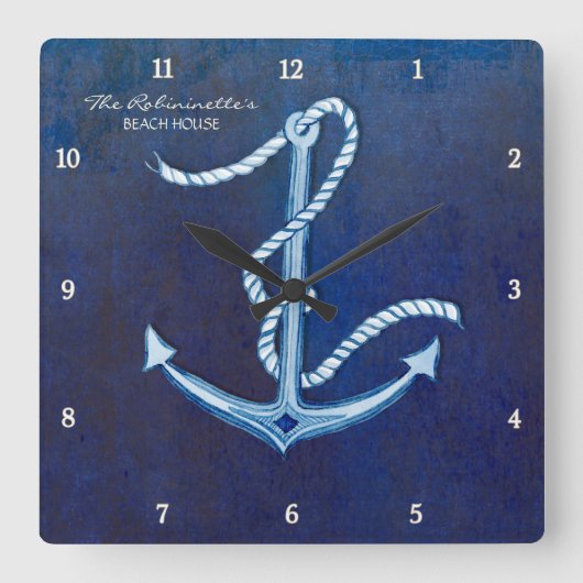 Horloge Carrée Indigo Ocean Crab Seashing Nautical Beach House (Recto)