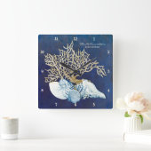 Horloge Carrée Indigo Ocean Crab Seashing Nautical Beach House (Maison)