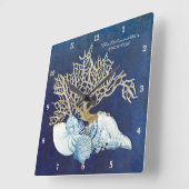 Horloge Carrée Indigo Ocean Crab Seashing Nautical Beach House (Angle)