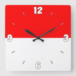 Horloge Carrée Indonésie Drapeau Nombres Rouge Blanc Patriotique