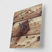 Horloge Carrée Industrial Rustic Wood Stripes (Angle)
